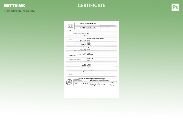 модерен стил Шаблон за извод од матична книга на родените во Австралија Нов Ју